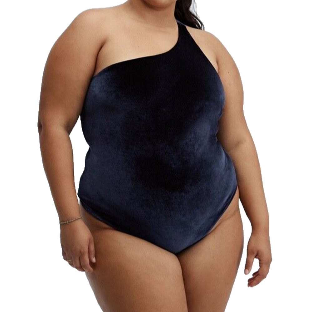 Fabletics Women's Gigi Velour Bodysuit One Shoulder Plus Size 4X Deep Navy